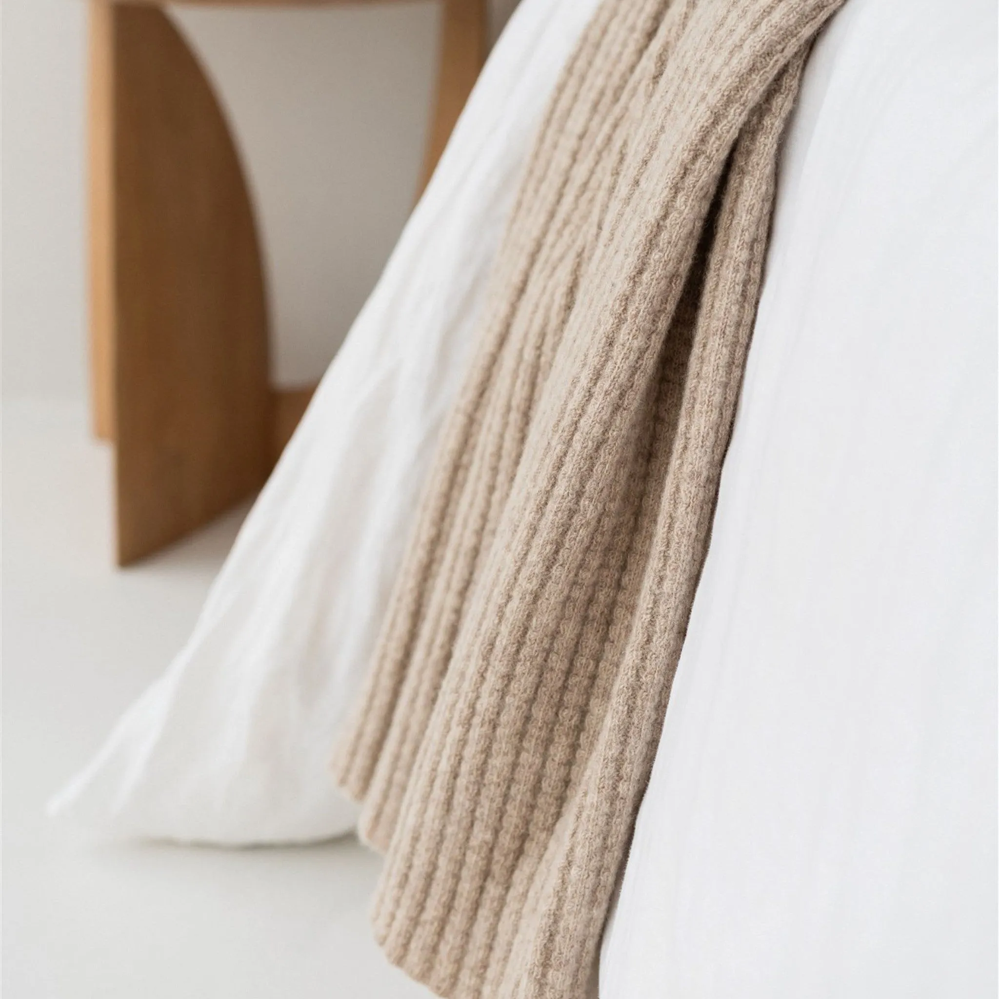 Sand Ribbed Wool Throw Blanket