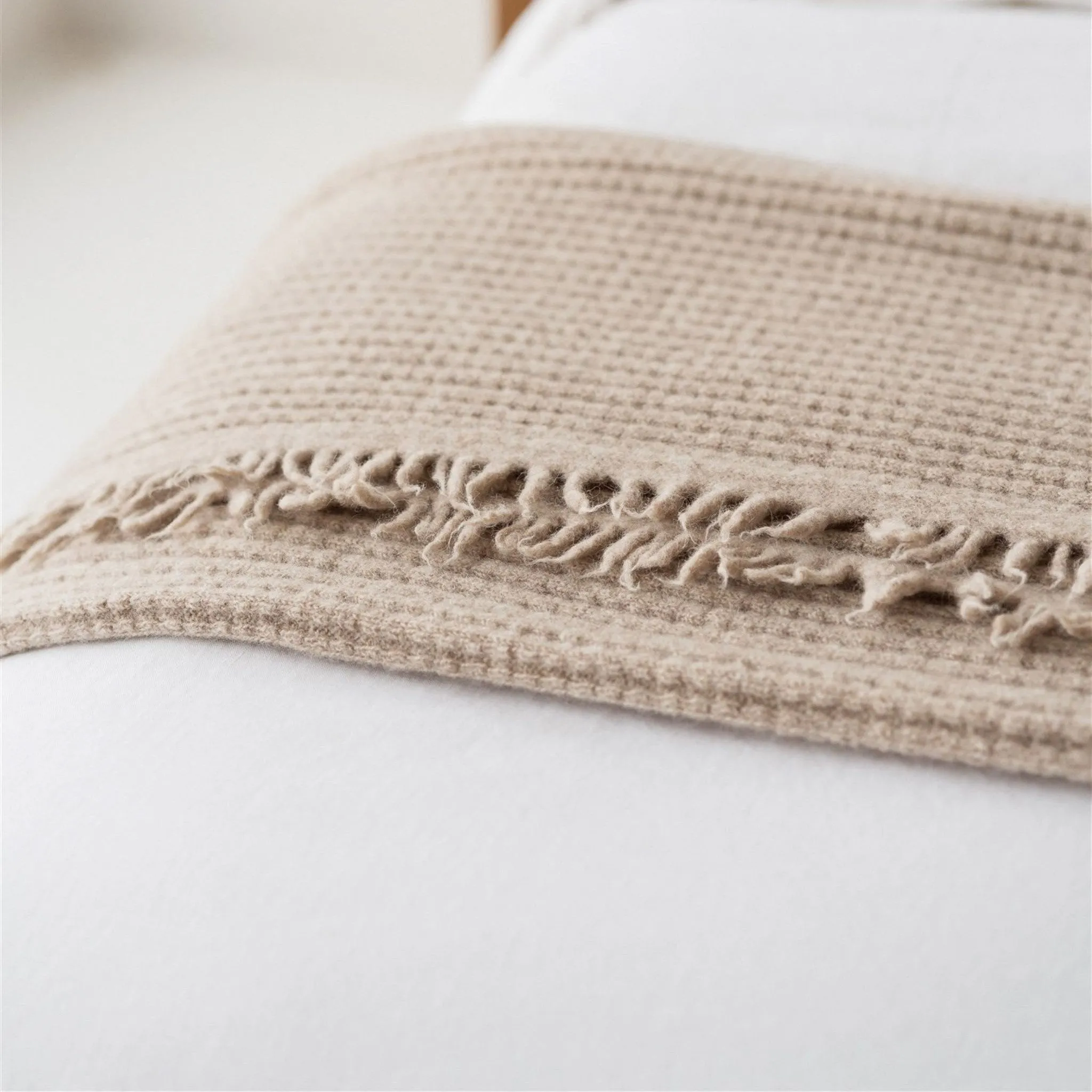 Sand Ribbed Wool Throw Blanket