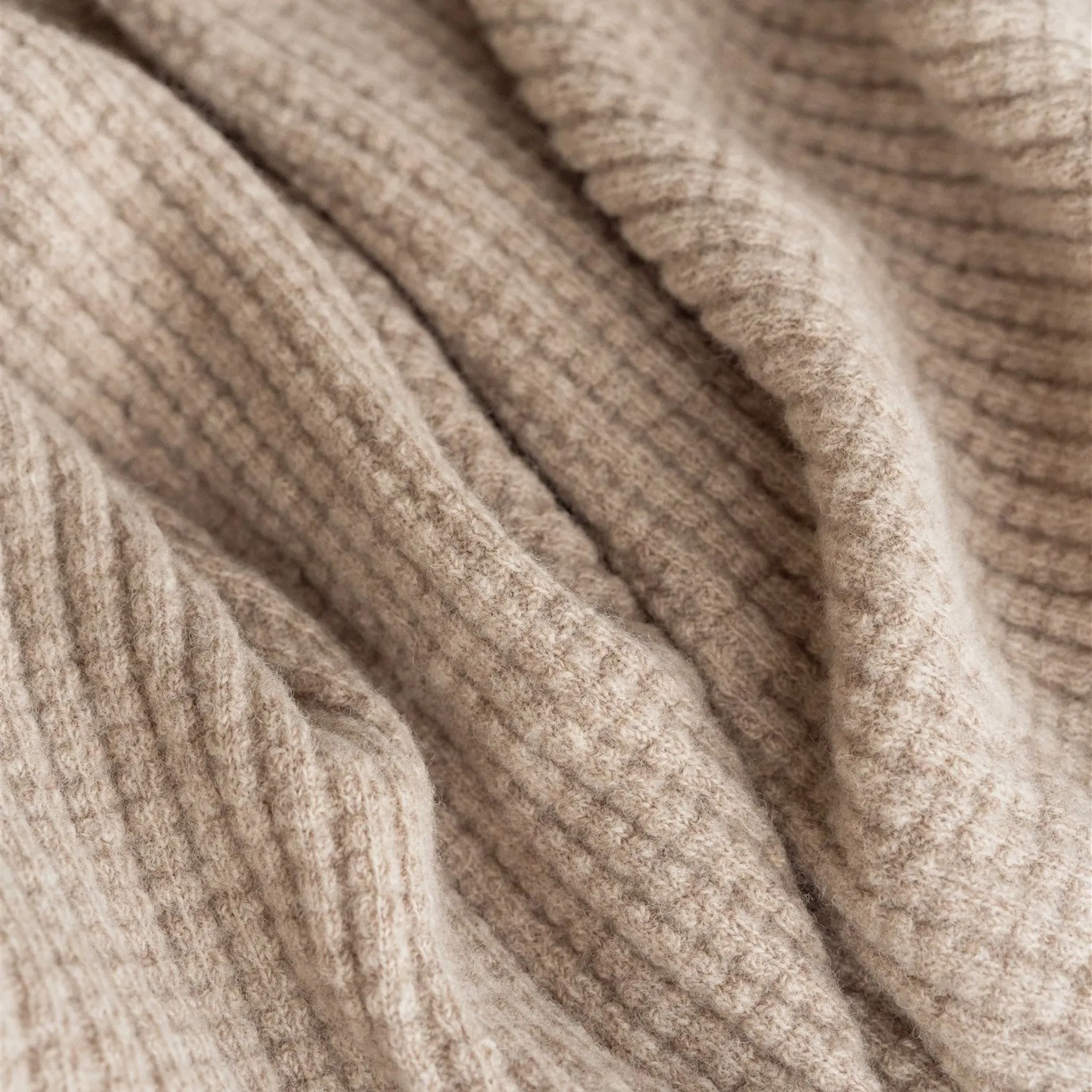 Sand Ribbed Wool Throw Blanket