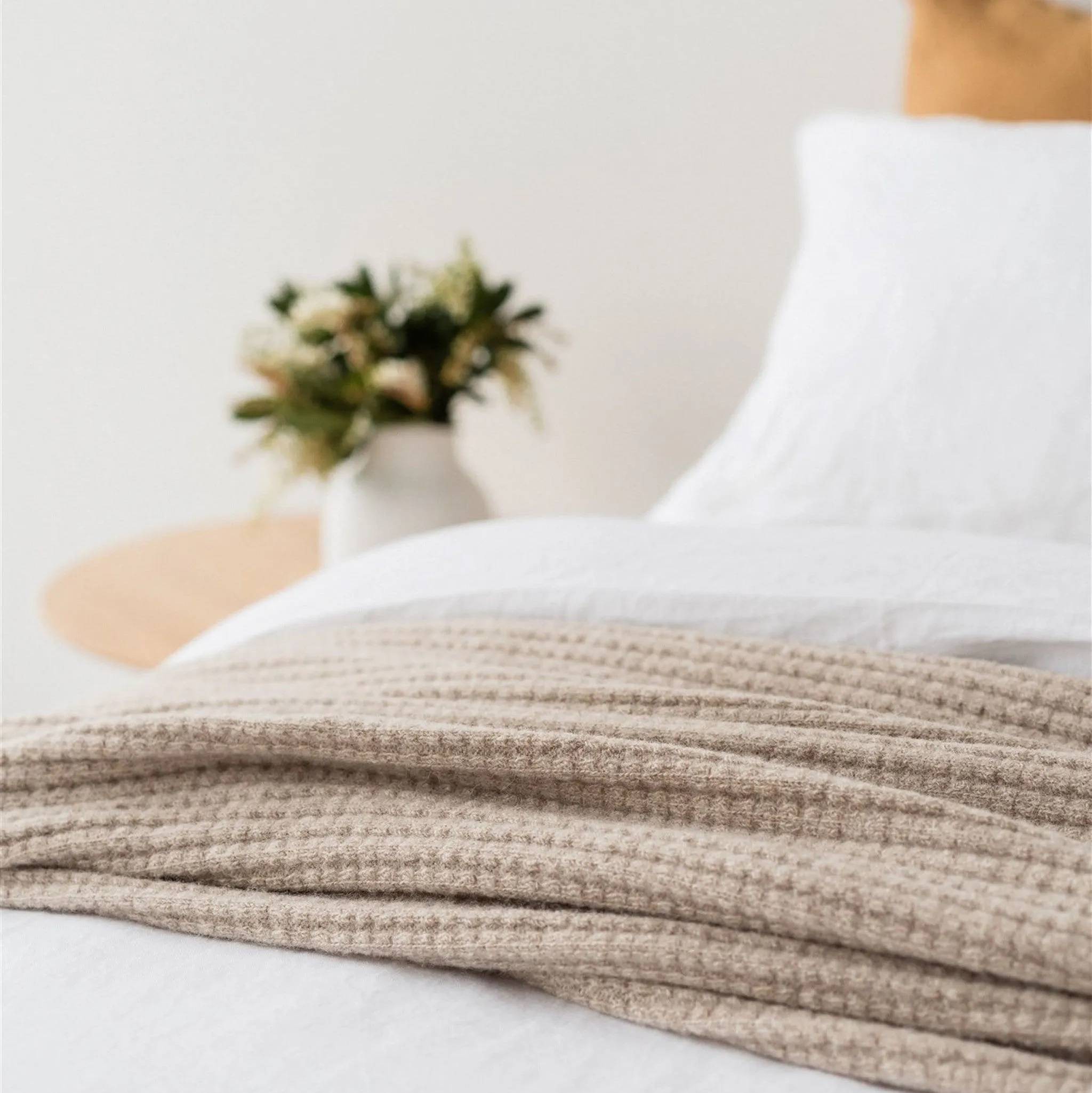 Sand Ribbed Wool Throw Blanket