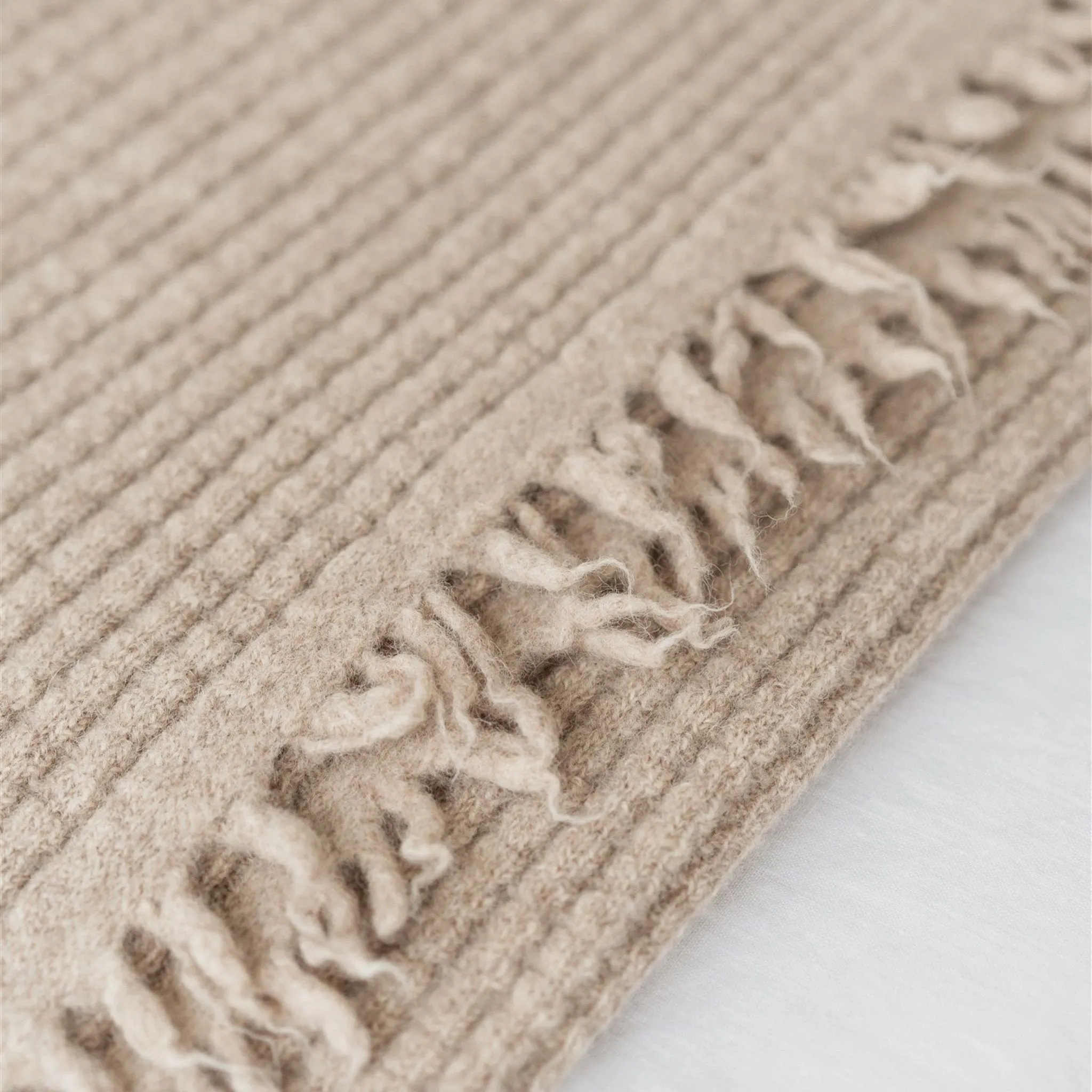 Sand Ribbed Wool Throw Blanket