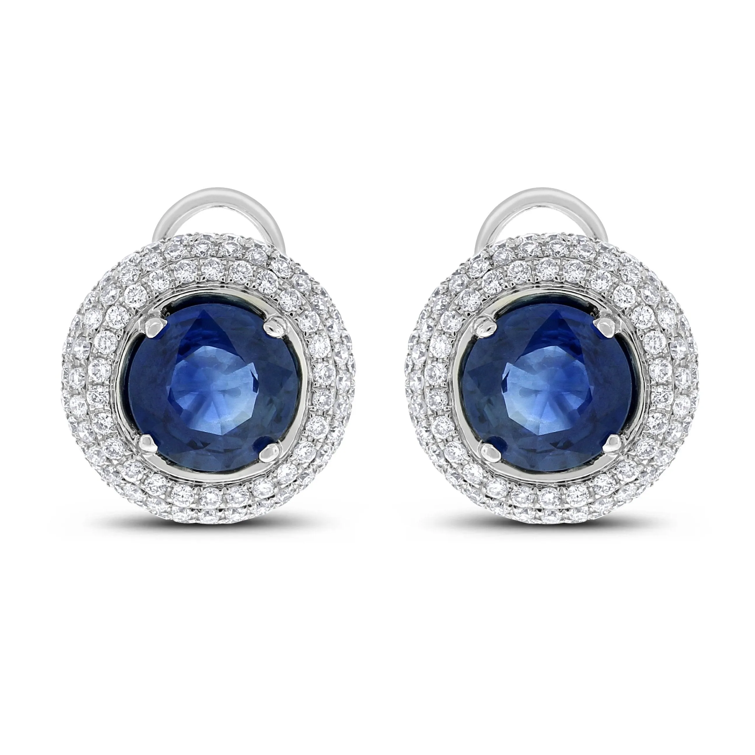 Sapphire Diamond Halo Studs (4.17 ct Sapphires & Diamonds) in White Gold