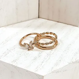 Set of 2 | Crystal Butterfly Ring Set in Gold Tone