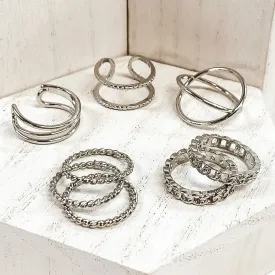 Set of 8 | Balancing Trends Ring Set in Silver Tone