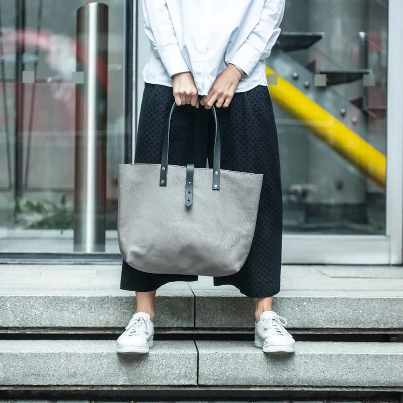 Soft Italian Leather Tote - Grey