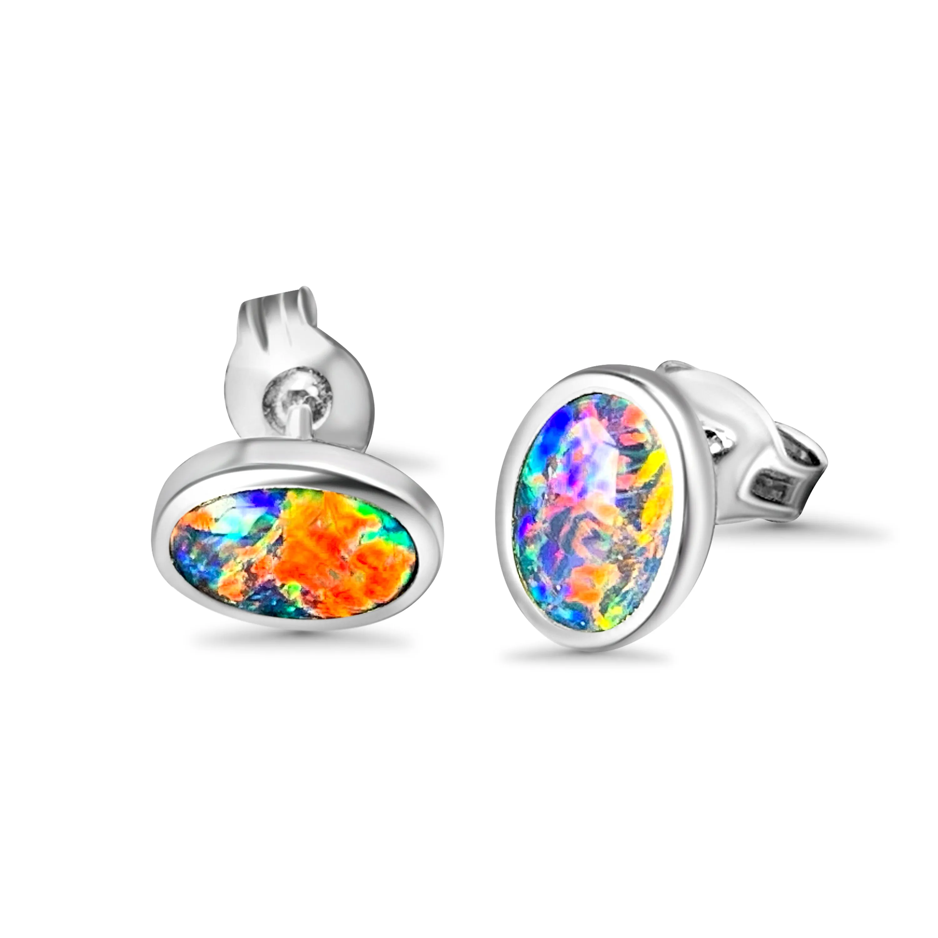 Sterling Silver 7x5mm Opal triplet studs