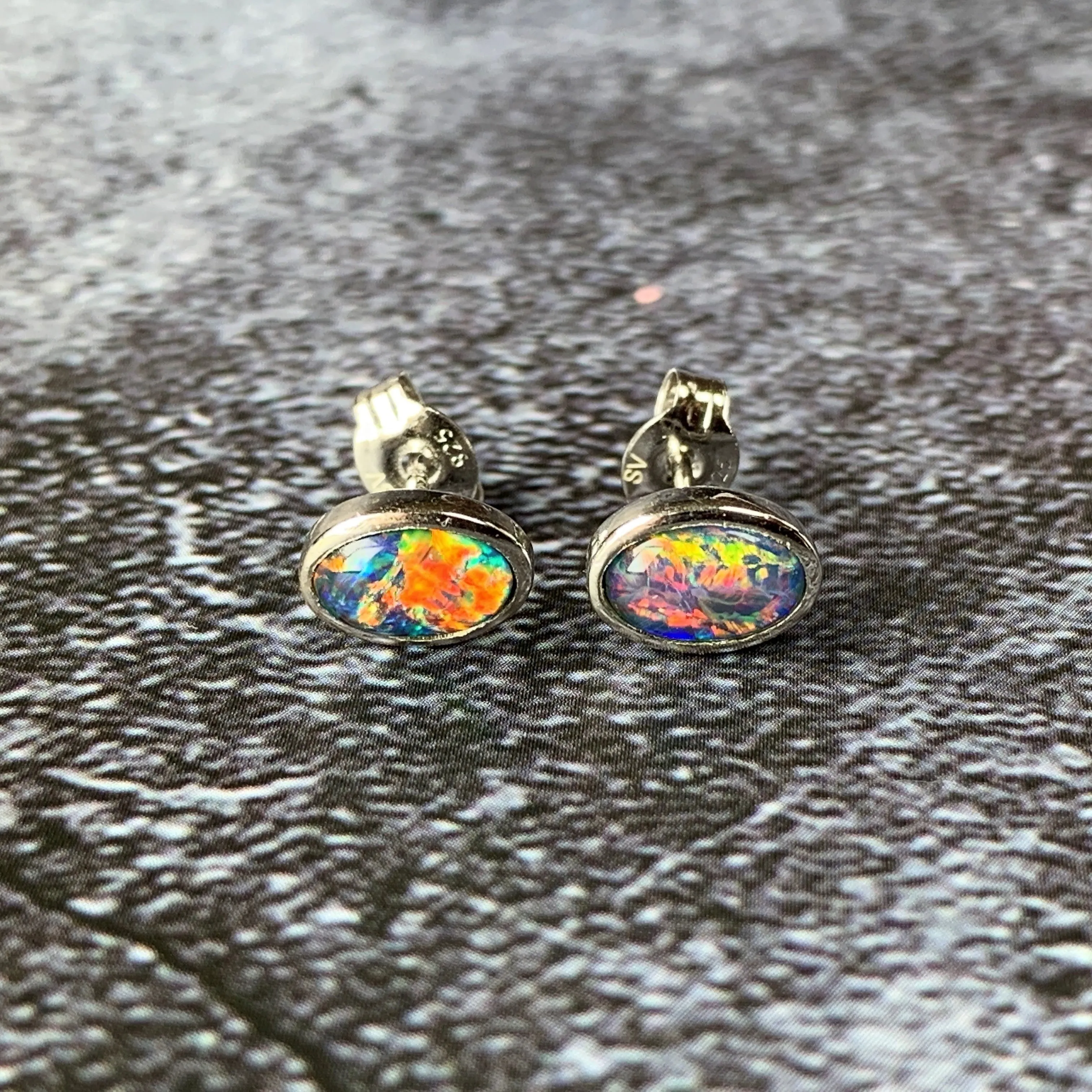 Sterling Silver 7x5mm Opal triplet studs