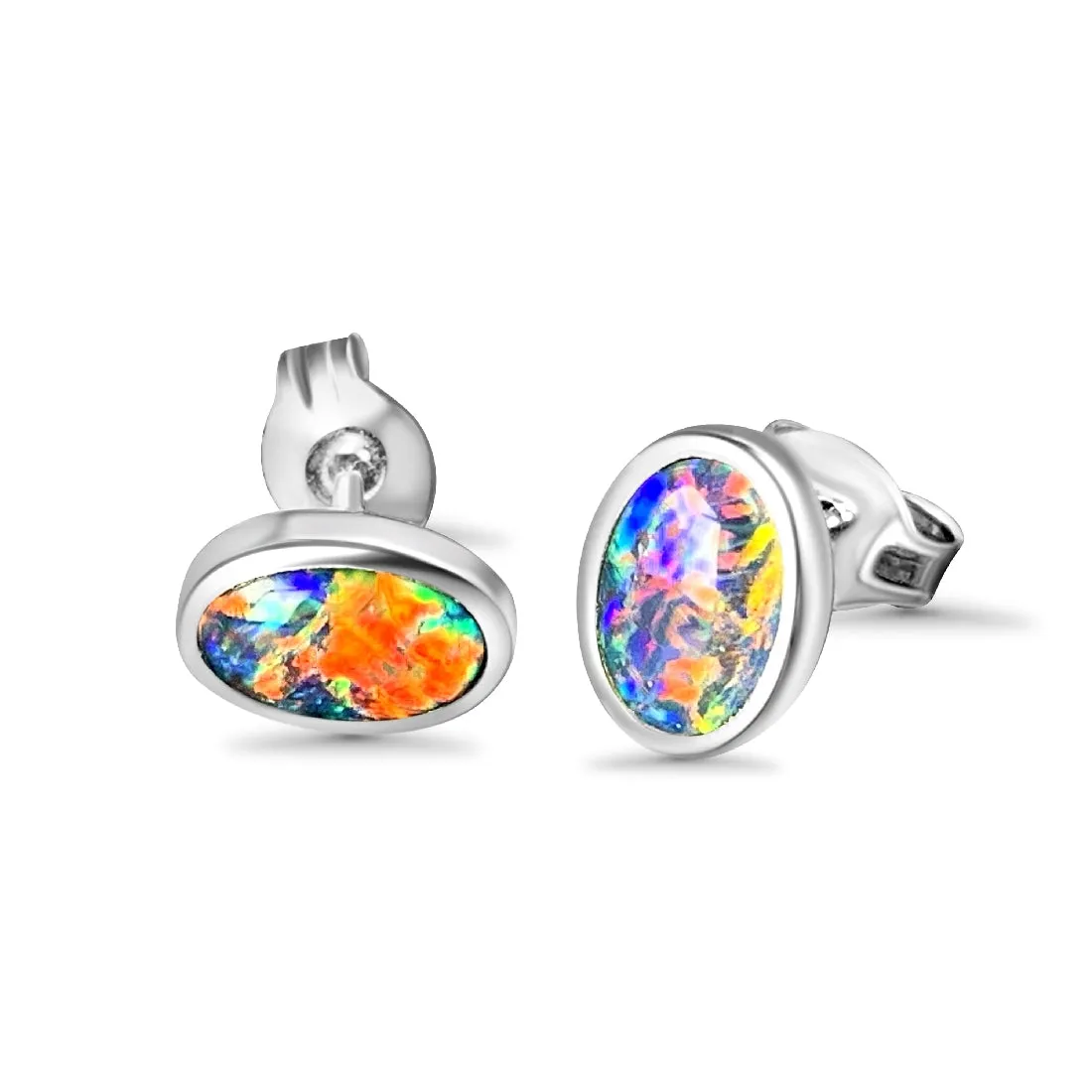 Sterling Silver 7x5mm Opal triplet studs