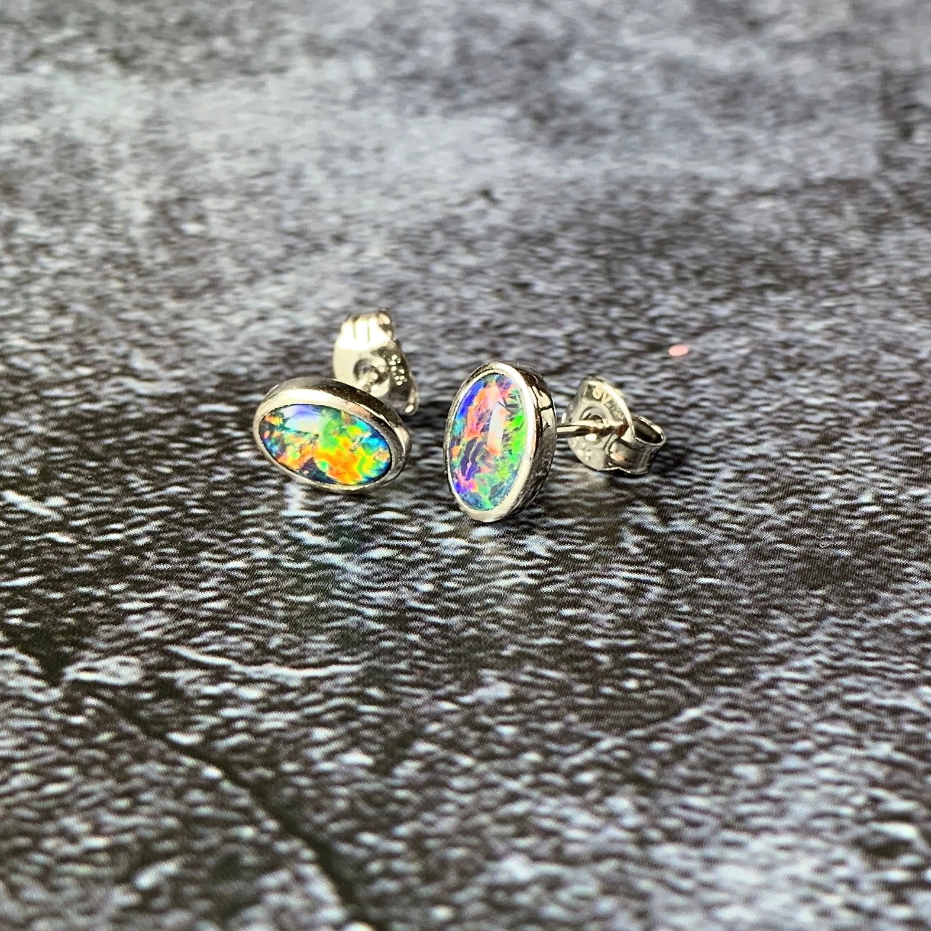 Sterling Silver 7x5mm Opal triplet studs