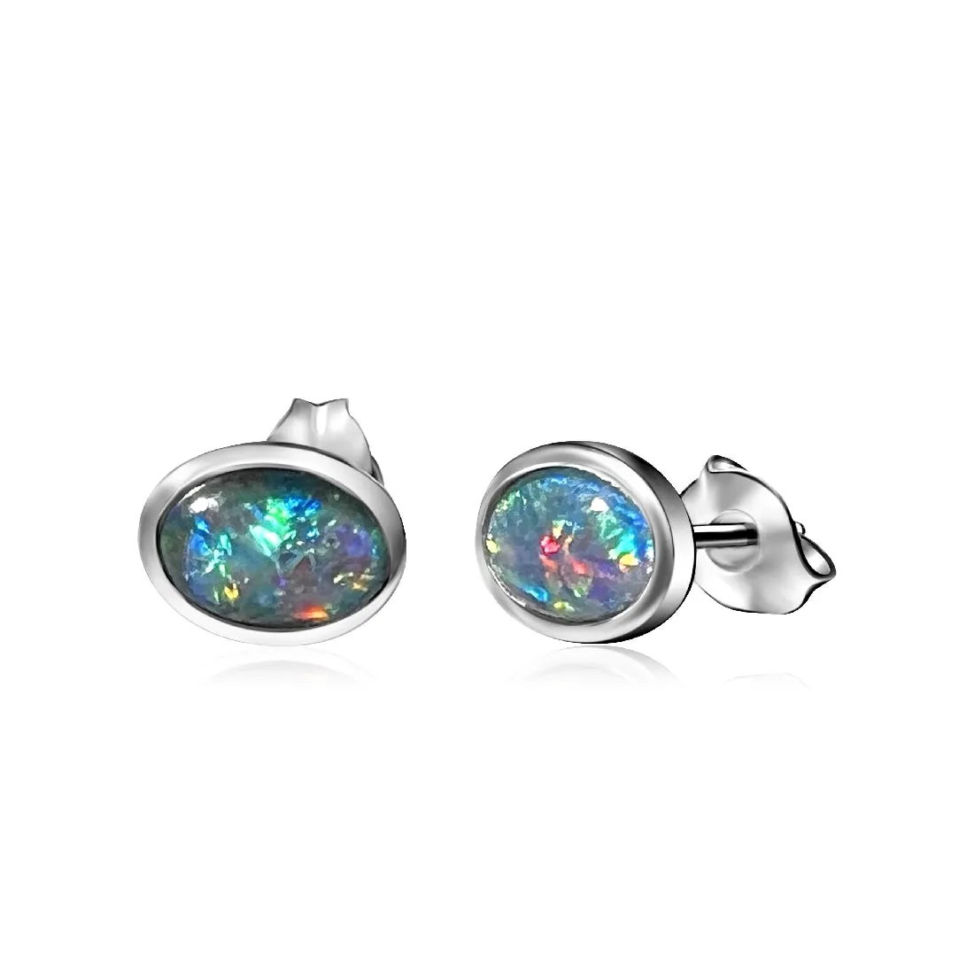 Sterling Silver 7x5mm Opal triplet studs