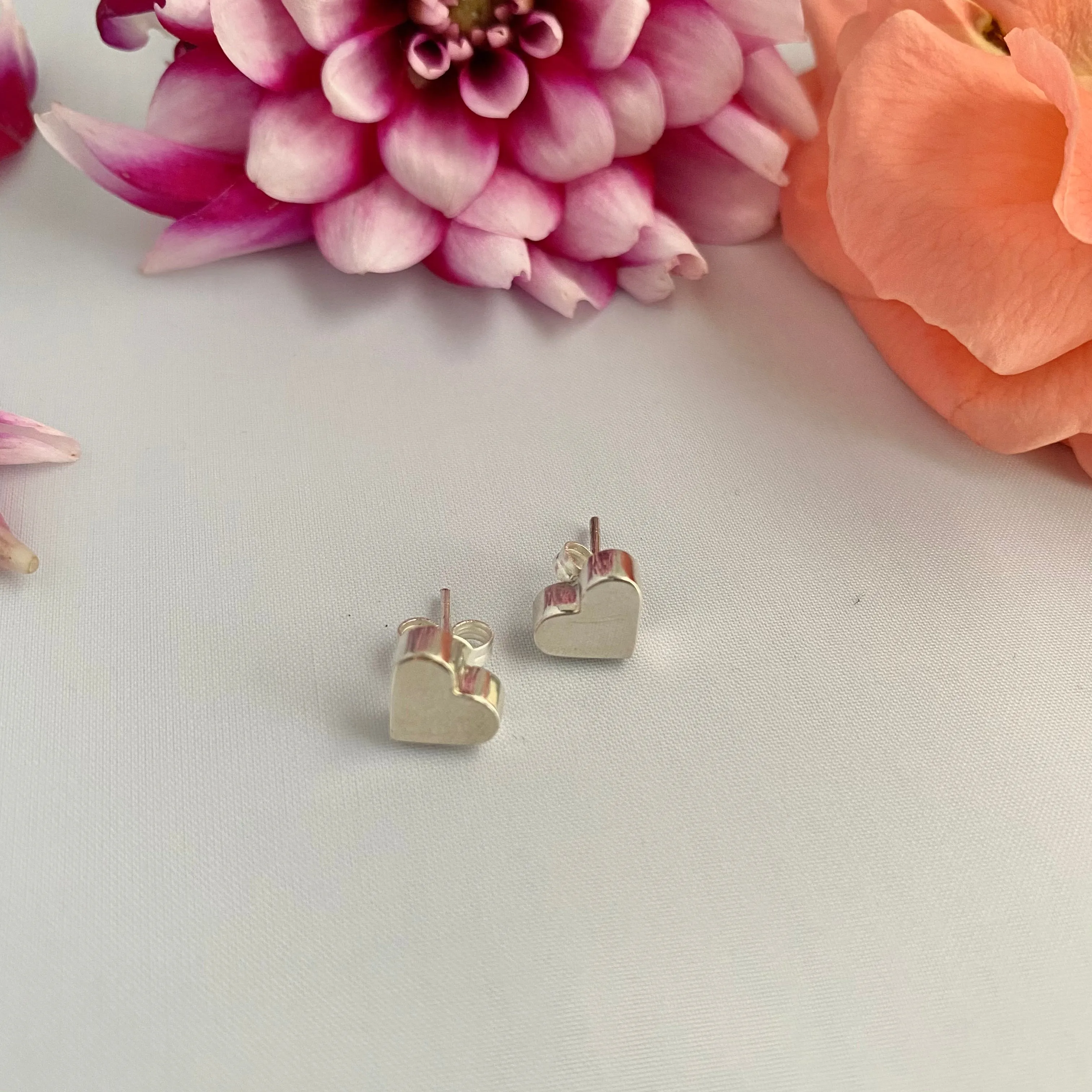 Sterling Silver Flat Heart Studs