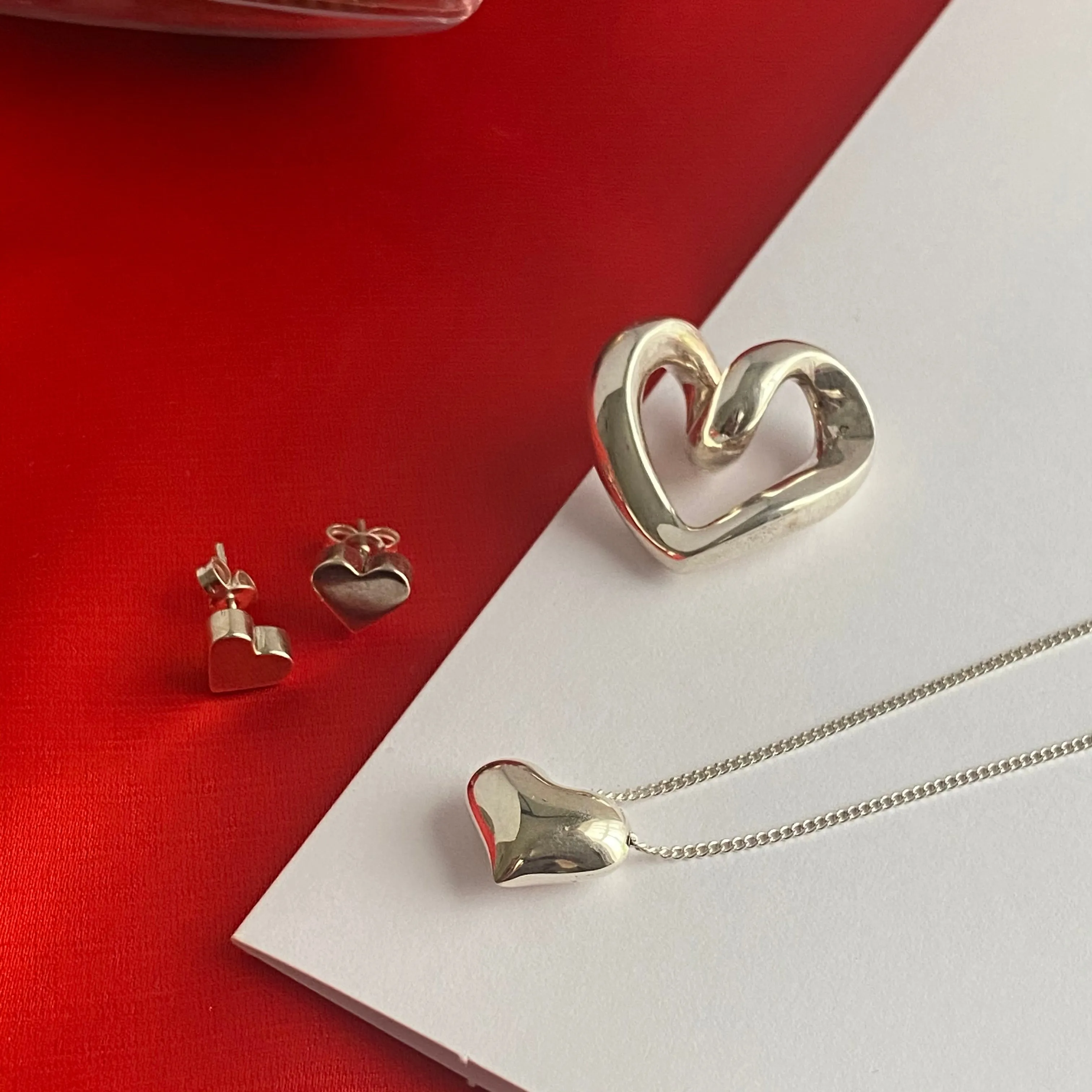 Sterling Silver Flat Heart Studs