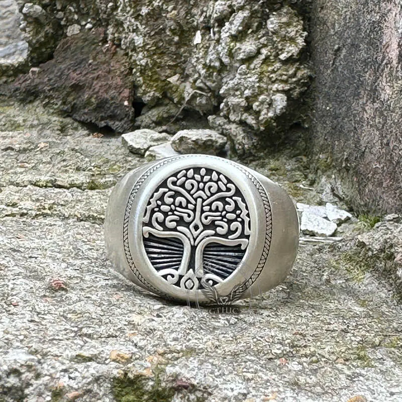 Tree of Life Signet Sterling Silver Viking Ring