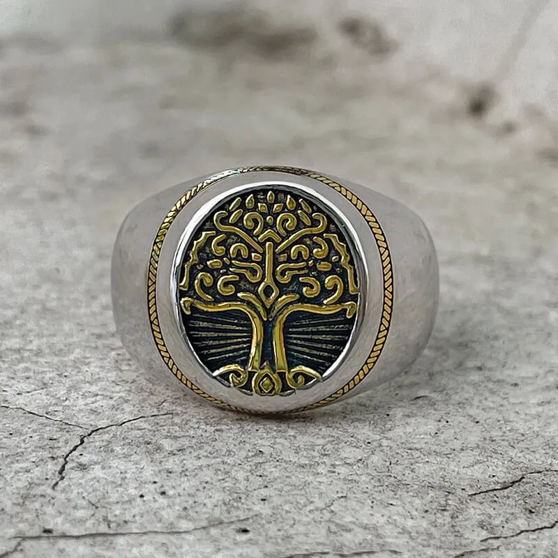 Tree of Life Signet Sterling Silver Viking Ring