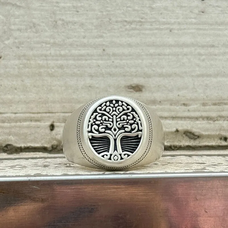 Tree of Life Signet Sterling Silver Viking Ring