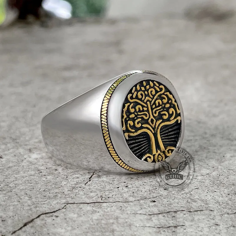 Tree of Life Signet Sterling Silver Viking Ring