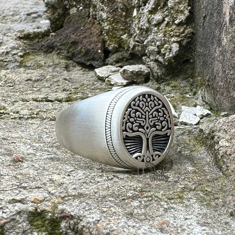 Tree of Life Signet Sterling Silver Viking Ring